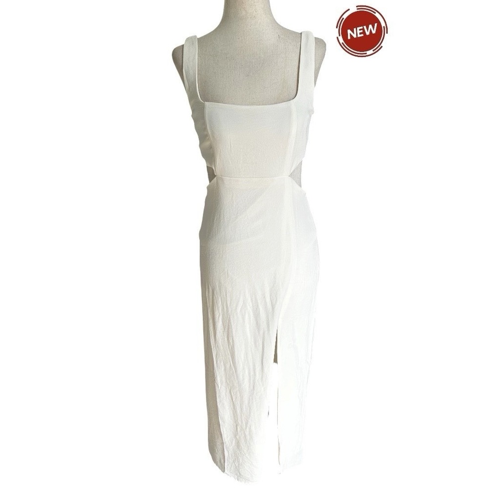 Forever 21 Cut Out Midi Dress Size Small Cream Party Square Neck NWT | 27-27